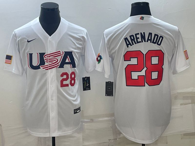 Men 2023 World Cub USA #28 Arenado White Nike MLB Jersey6